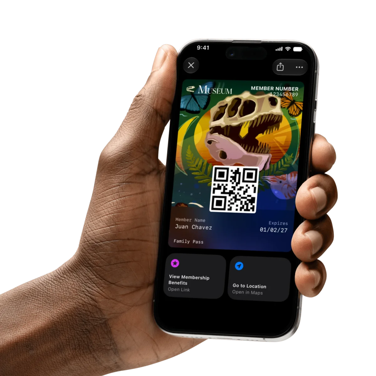 Hand holding a phone with a loyalty card
